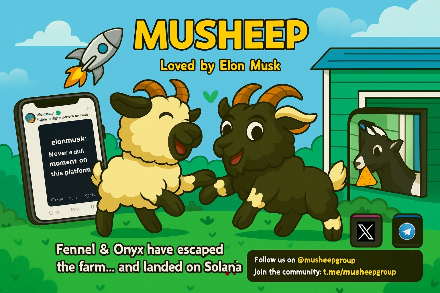 Musheep promotional image with a man and two sheep